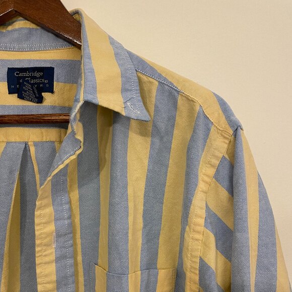 Vintage 90's 100% Cotton Cambridge Classics Yellow & Blue Striped Button Down - Picture 1 of 10
